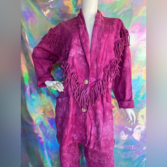 Vintage Pink Tie Dye Fringe Blazer Jacket Pant Set - Picture 14 of 14